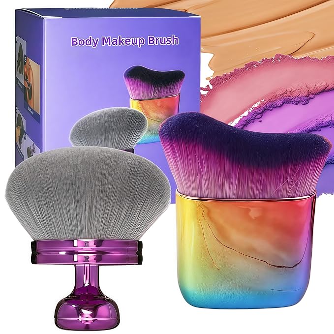 Extra Large Body Makeup Brush For Self Tanner, Leg Makeup &Bronzer Blend, 2 Pack Wide-headed Kabuki Brush Provides More Even &Pretty Application, Oval Face&Back Makeup Brush, Wet&Dry Use