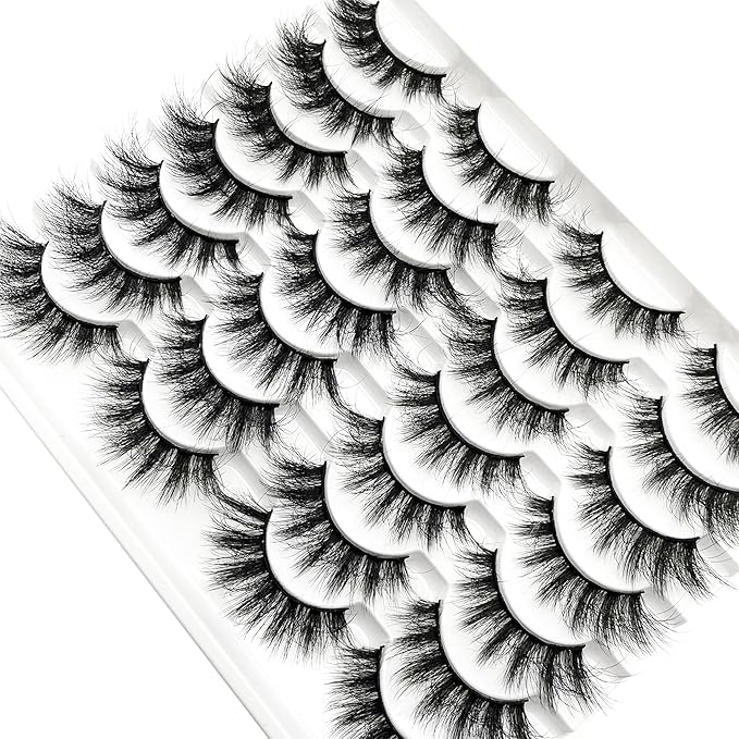 Yasnai Lashes False Eyelashes Fluffy Faux Mink Lashes Natural Eyelashes 14 Pairs Pack 9D Wispy Cat Eye Fake Lashes