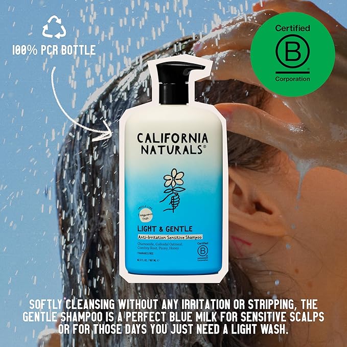 California Naturals Light & Gentle Hair Shampoo for Sensitive Scalp with Aloe Vera, Hydrating, Vegan, Natural, Cruelty, Silicone, Paraben, and Sulfate Free, for Women & Men, All Hair Types, 16.5 fl oz