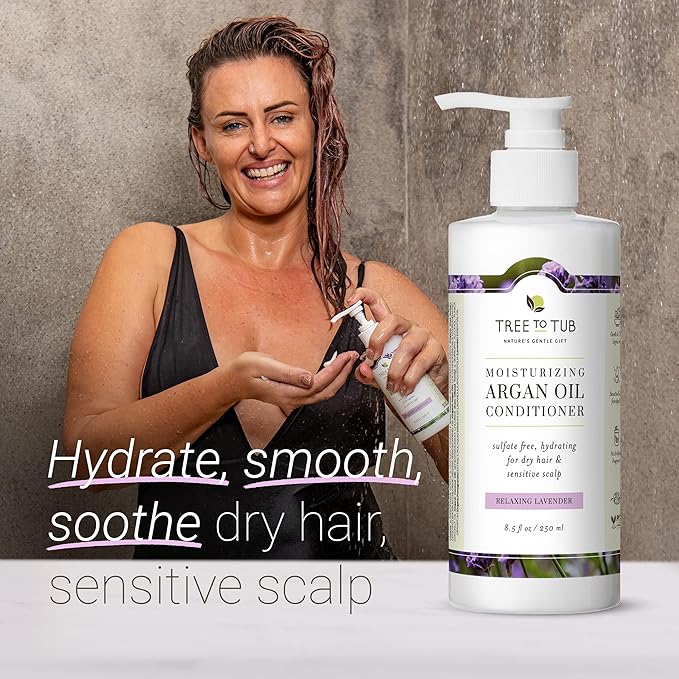 Deep Repair Argan Oil Conditioner by Tree To Tub - pH 5.5 Balanced Nourishing Hair Conditioner for Damaged Hair and Dry Scalp, with Organic Coconut Oil, Lavender Essential Oil 8.5 oz