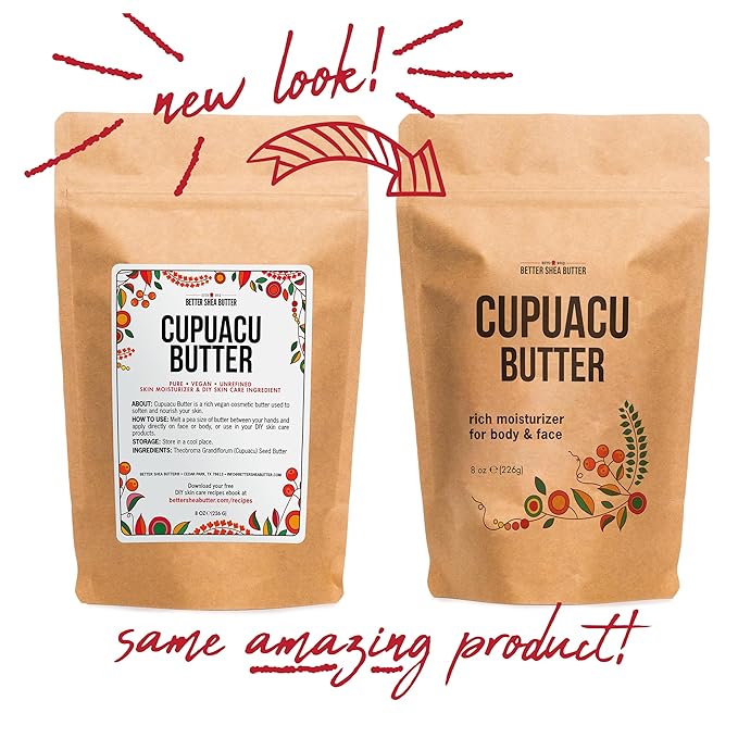 Cupuacu Butter Raw, Pure & Unrefined for Hair Growth & Dry Skin Use on Body and Face - Brazilian Body Butter Base, Lotion Base and Soap Making - Cupuaçu Butter 8 oz