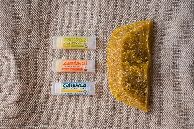 Organic, Fair Trade Beeswax Lip Balm - Variety 3 Pack (Suncare, Tangerine and Lemongrass) - Ethically Sourced