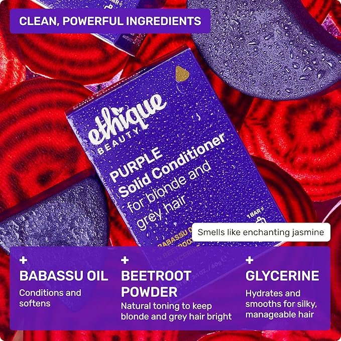 Ethique Purple Conditioner Bar for toning brassy hair - Plastic-Free, Cruelty-Free, Vegan, 2.12 oz - Formerly Tone it Down