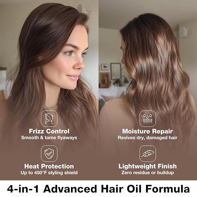 GK HAIR Oil - Argan Oil Heat Protectant Serum - Lightweight Hair Serum - Perfect For Keratin, Frizzy, Curly, Dry & Damaged Adds Shine and Smooths - Paraben, Phthalate and Sulfate Free 1.69 Oz