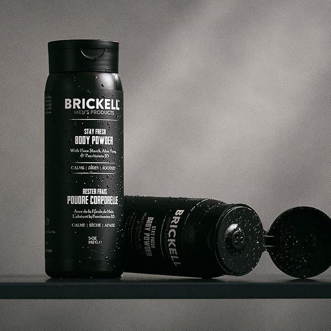 Brickell Men's Products Stay Fresh Body Powder for Men, Natural and Organic Talc-Free, Absorbs Sweat, Keeps Skin Dry, Unscented, 5 oz