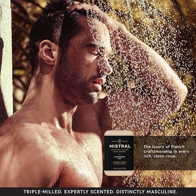 Mistral Sandstone Luxury Bar Soap for Men | Men’s Natural Soap Bar | Paraben, Phthalates Free | Moisturizing & Triple-Milled Natural Soap for Men - Made in France | Large, 8.8 oz