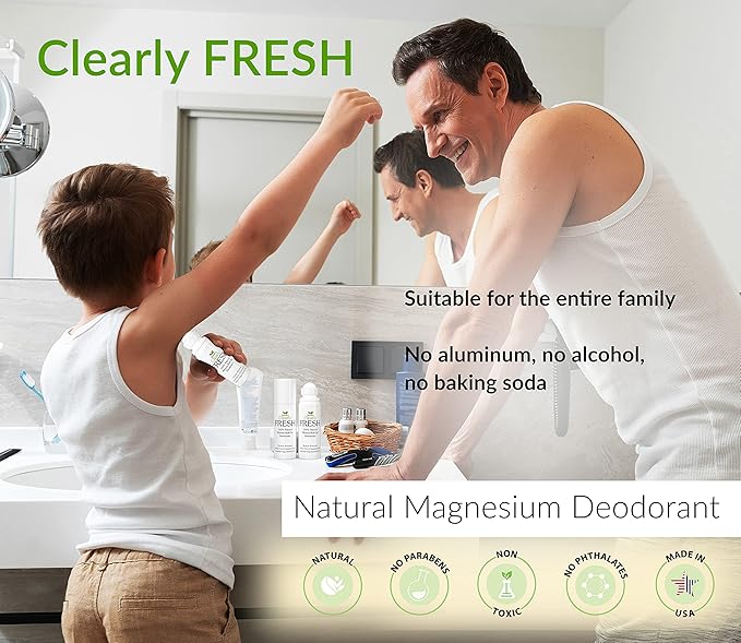 Clearly FRESH Natural Magnesium Roll On Deodorant | 24 hour Mineral Protection for Sensitive Skin with Aloe Vera | Without Aluminum, Parabens, Alcohol or Baking Soda | Geranium Sage