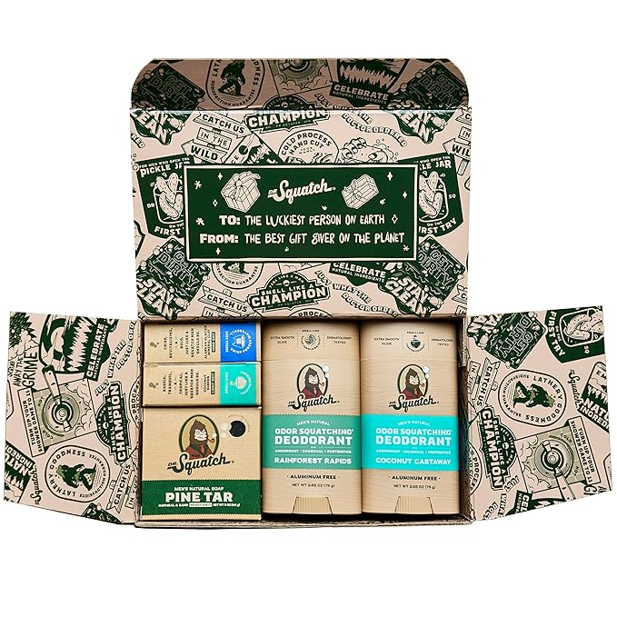 Dr. Squatch 2025 Holiday Bundle - Men's Natural 4 Soap and 4 Deodorant Gift Set - Cold Process Soap with No Harsh Chemicals + Odor-Squatching, Aluminum Free Deodorant
