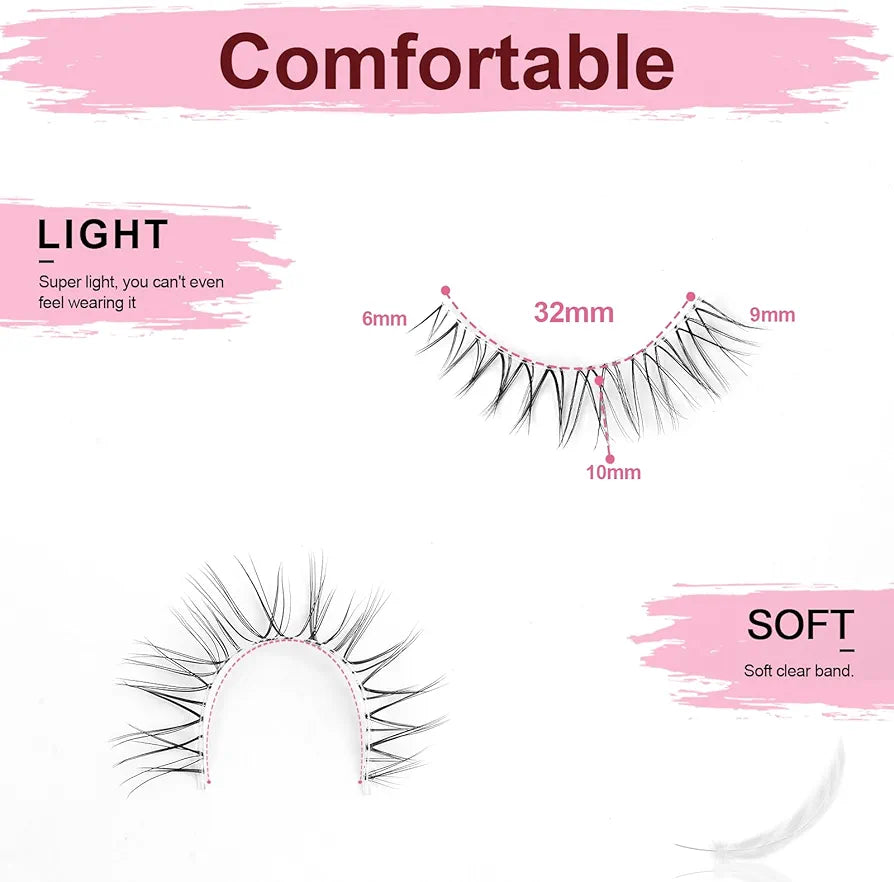 Natural Eyelashes Korean Japanese Asian Lashes with Clear Band 10mm 10Pairs Wispy Spiky Lashes Pack Short Natural False Lashes