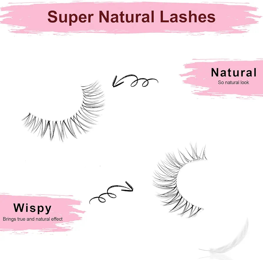 Natural Eyelashes Korean Japanese Asian Lashes with Clear Band 10mm 10Pairs Wispy Spiky Lashes Pack Short Natural False Lashes