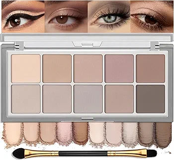 10 Colors Matte Eyeshadow Palette, Neutral Taupe Mauve Grey Brown Eye Shadow for Older Women, Long Lasting Blendable Smooth Versatile Nude Natural Smokey Eyeshadow Cool Toned Contour Makeup