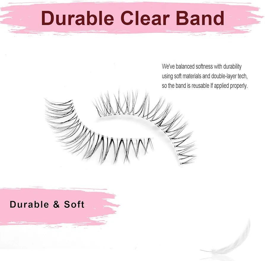 Natural Eyelashes Korean Japanese Asian Lashes with Clear Band 10mm 10Pairs Wispy Spiky Lashes Pack Short Natural False Lashes