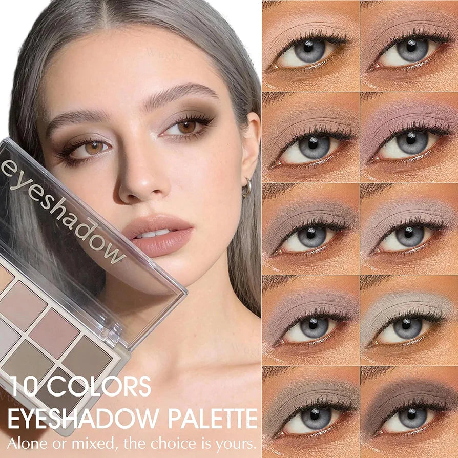 10 Colors Matte Eyeshadow Palette, Neutral Taupe Mauve Grey Brown Eye Shadow for Older Women, Long Lasting Blendable Smooth Versatile Nude Natural Smokey Eyeshadow Cool Toned Contour Makeup