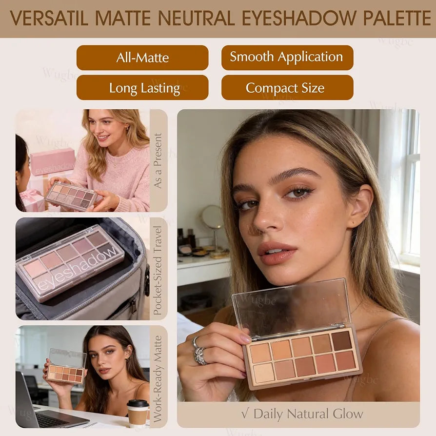 10 Colors Matte Eyeshadow Palette, Neutral Taupe Mauve Grey Brown Eye Shadow for Older Women, Long Lasting Blendable Smooth Versatile Nude Natural Smokey Eyeshadow Cool Toned Contour Makeup
