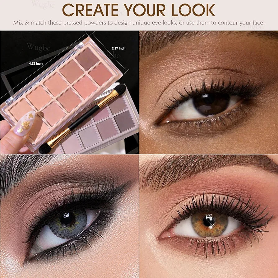 10 Colors Matte Eyeshadow Palette, Neutral Taupe Mauve Grey Brown Eye Shadow for Older Women, Long Lasting Blendable Smooth Versatile Nude Natural Smokey Eyeshadow Cool Toned Contour Makeup